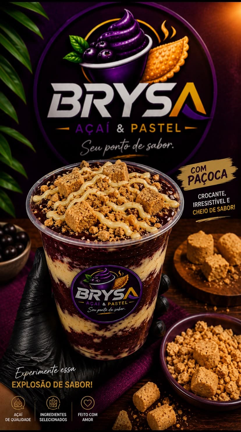 Açaí da Brysa com paçoca, leite em pó e leite condensado